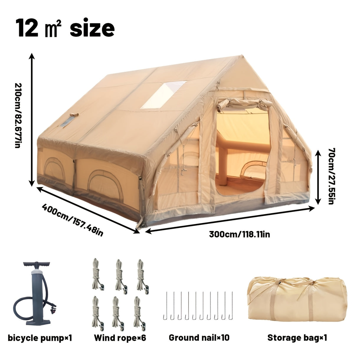 Pakicetus 2-4-6-8 Person Summer Camping Inflatable Tent, Quick Air Circulation with Breathable Mesh Design, Weather-Resistant Oxford Cloth Material Four-Season Camping Cabin, Spacious Full Mesh Windows and Door, Easy Setup with Manual Pump