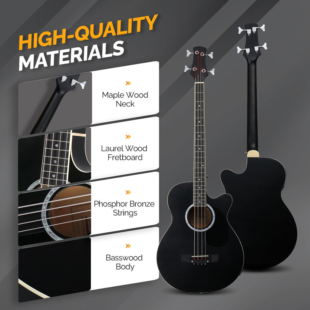 Glarry 4-String Full Size Acoustic-Electric Bass Guitar Kit, Folk Bass Guitar, Cutaway Style, for Beginner Student, ALL-IN-ONE Kit, Complete Accessories with Strap Gig Bag Picks Cable Wrench Tool, Gift for Music Lover