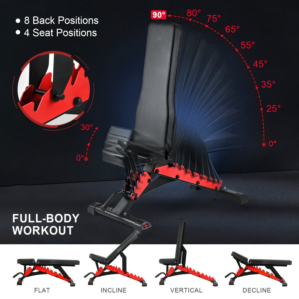 Heavy Duty Adjustable Weight Bench with Resistance Bands And Leg Support, Multi-Function Sit-Up Bench for Home Strength Training, Bench Press, Push-Ups And Ab Workout