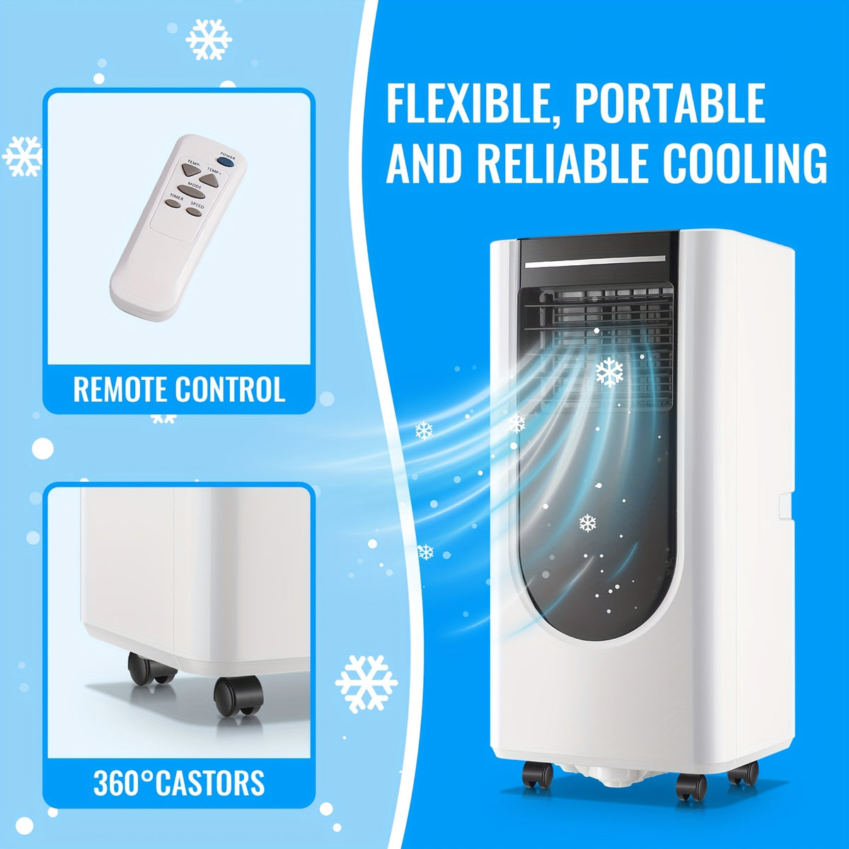 8000 BTU ASHRAE(4400 BTU SACC) Portable Air Conditioner With Remote Control, 3-in-1 Freestanding AC Unit, Cool Rooms Up To 250 Sq Ft