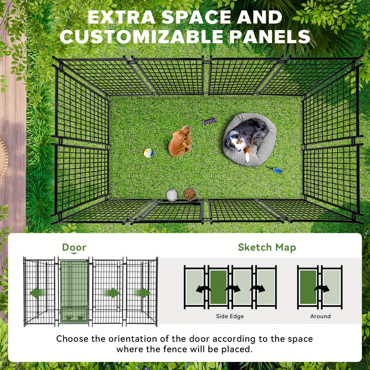 Heavy Duty Outdoor Dog Kennel for Large Dogs - Welded Steel Wire Playpen with Secure Lock, Waterproof Roof Cover & 2 Rotating Bowls, Easy to Assemble, Perfect for Small/Medium/Large Dogs