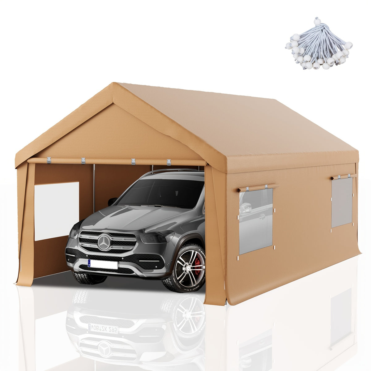 10x20ft Heavy Duty Carport Canopy with Removable Sidewalls, Portable Garage Tent with Roll-Up Windows & Doors, Car Port with All-Season Tarp for Cars, Boats, Trucks