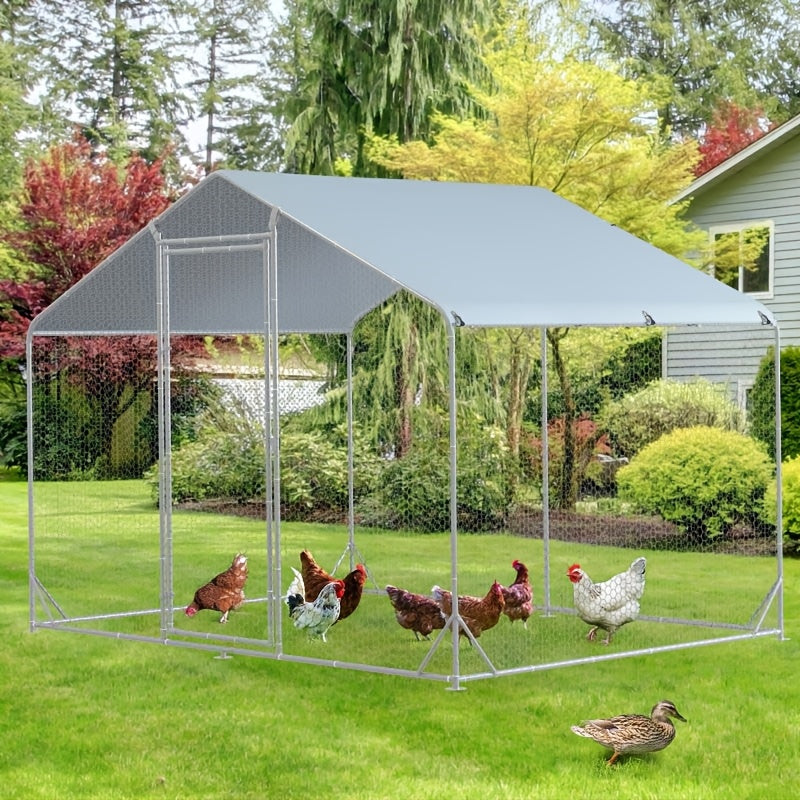Large Metal Chicken Coop, Walk-in Chicken Runs for Yard with Water-Resident And Anti-UV Cover, Spire Roof Hen House for Outdoor And Backyard, Farm, Duck Rabbit Cage Poultry Pen