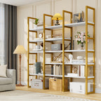 Industrial Bookcase, 71-Inch 5-Tier Triple-Wide Geometric Display Shelf for Home or Office