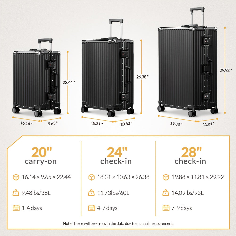 Zipperless Luggage with Spinner Wheels TSA Approved Large No Zipper Aluminum Frame Luggage PC+ABS Hard Travel Suitcase 28inch Checked Hard Shell Suitcases Or Luggage Set 2pcs (20inch Carry On+28inch Checked)