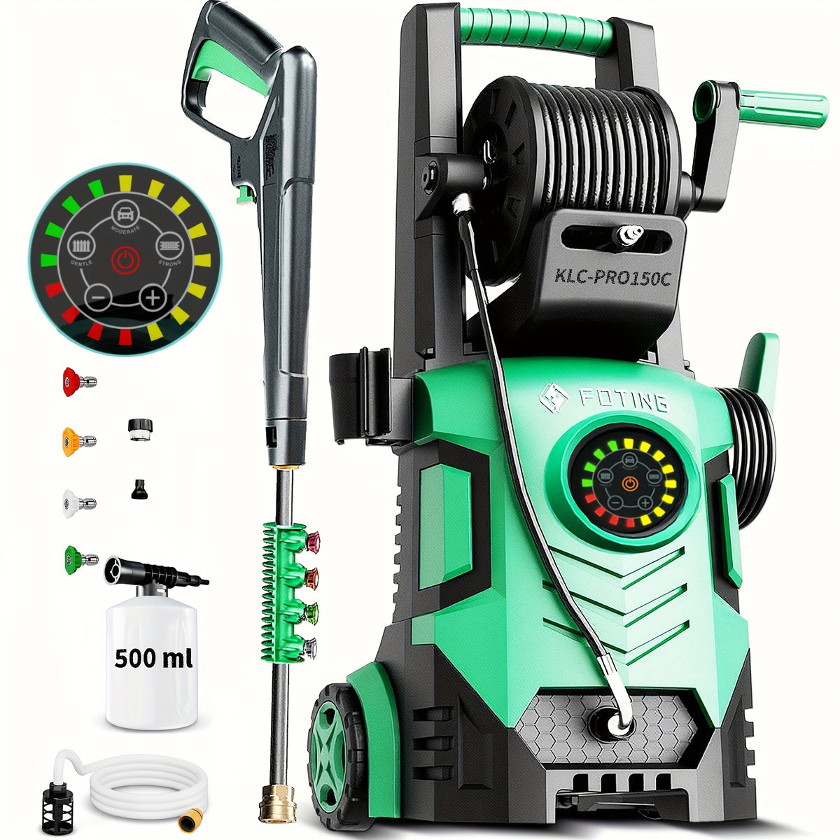 2025 Upgraded Electric Pressure Washer, IPX5 with Adjustable Touch Screen, IPX5 5000 PSI 3.3 GPM, 8 Power Settings, Suitable for Car, Yard, and Floor Cleaning, with 4 Nozzles, 23ft Hose, 16ft Power Cord, Detergent Bucket