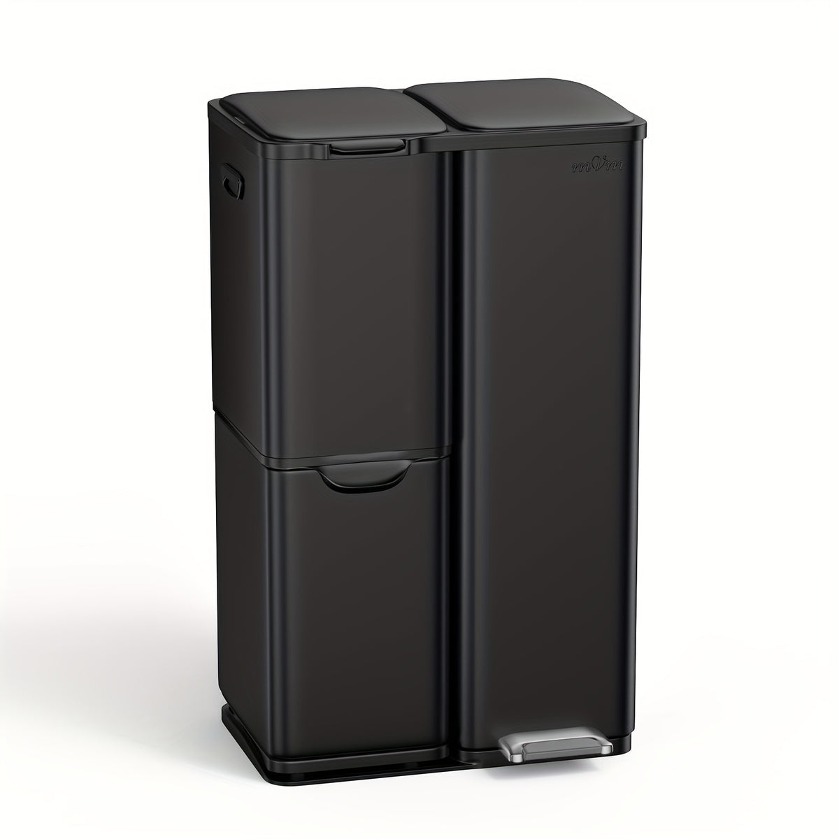 Three-Compartment Trash Can, 16-Gallon Stainless Steel Waste Sorter with Hands-Free Pedal and Removable Bins