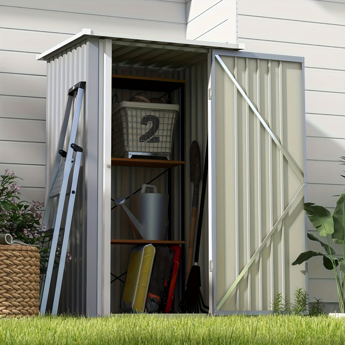 GUNJI Outdoor Storage Shed 3X 3FT Lockable Metal Garden Shed Steel Anti-Corrosion Storage House with Single Lockable Door for Backyard Outdoor Patio