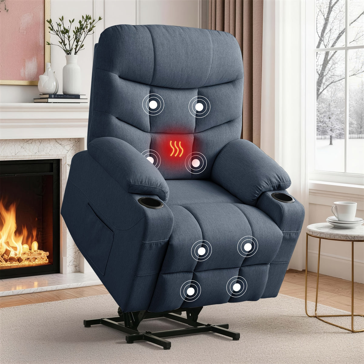 Recliner Chair with Massage And Heating Functions, Large Padded Sofa with Side Pockets, Recliner Chair, Suitable for Living Room And Bedroom