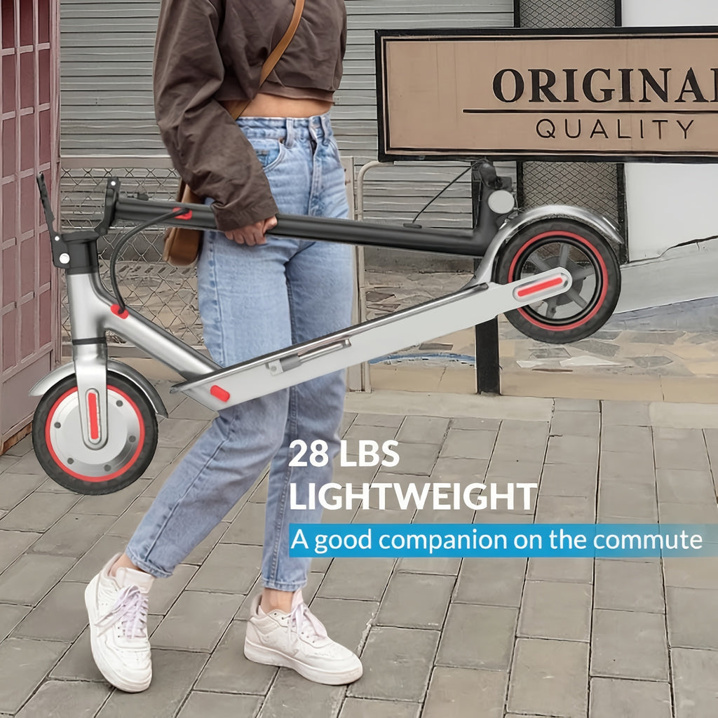 Long-Range Adult Electric Scooter with a Powerful 350W Motor, Top Speed of 19 Mph, Range of Up to 21 Miles, 8.5-Inch Solid Tires, Foldable Commuter Electric Scooter with APP Control, Dual-Brake System, LED Lights, And Portable Folding Design