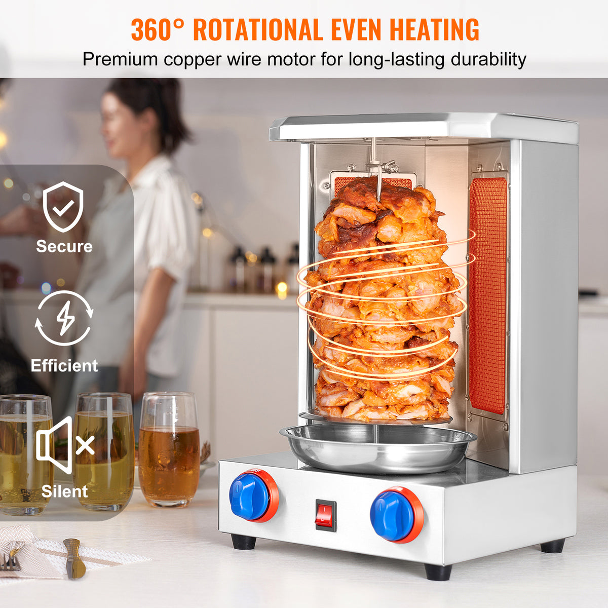 VEVOR Stainless Steel Shawarma Grill Machine Vertical Gyro Rotisserie Doner, Electric/Electric heating type/Gas (propane)