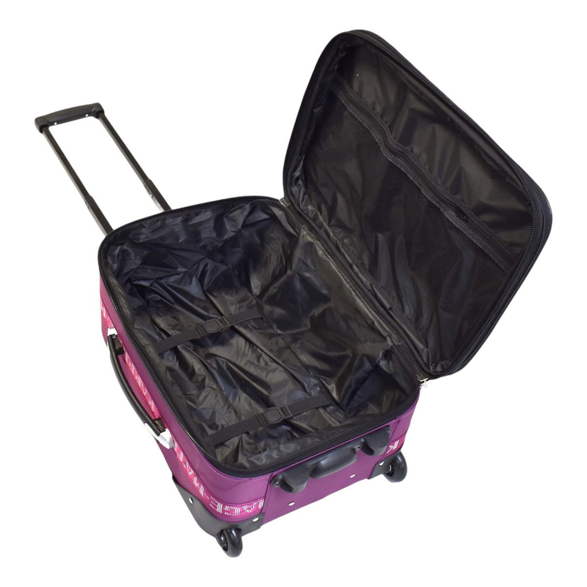 Karriage-Mate 4-Piece Expandable Softside Luggage Set – 20” Carry-On, 25”, 29”, 30” Suitcases – Lightweight Travel Bags with Embossed City Design – Durable Fabric, Telescopic Handles, built-in Lock – Black, Grey, Purple