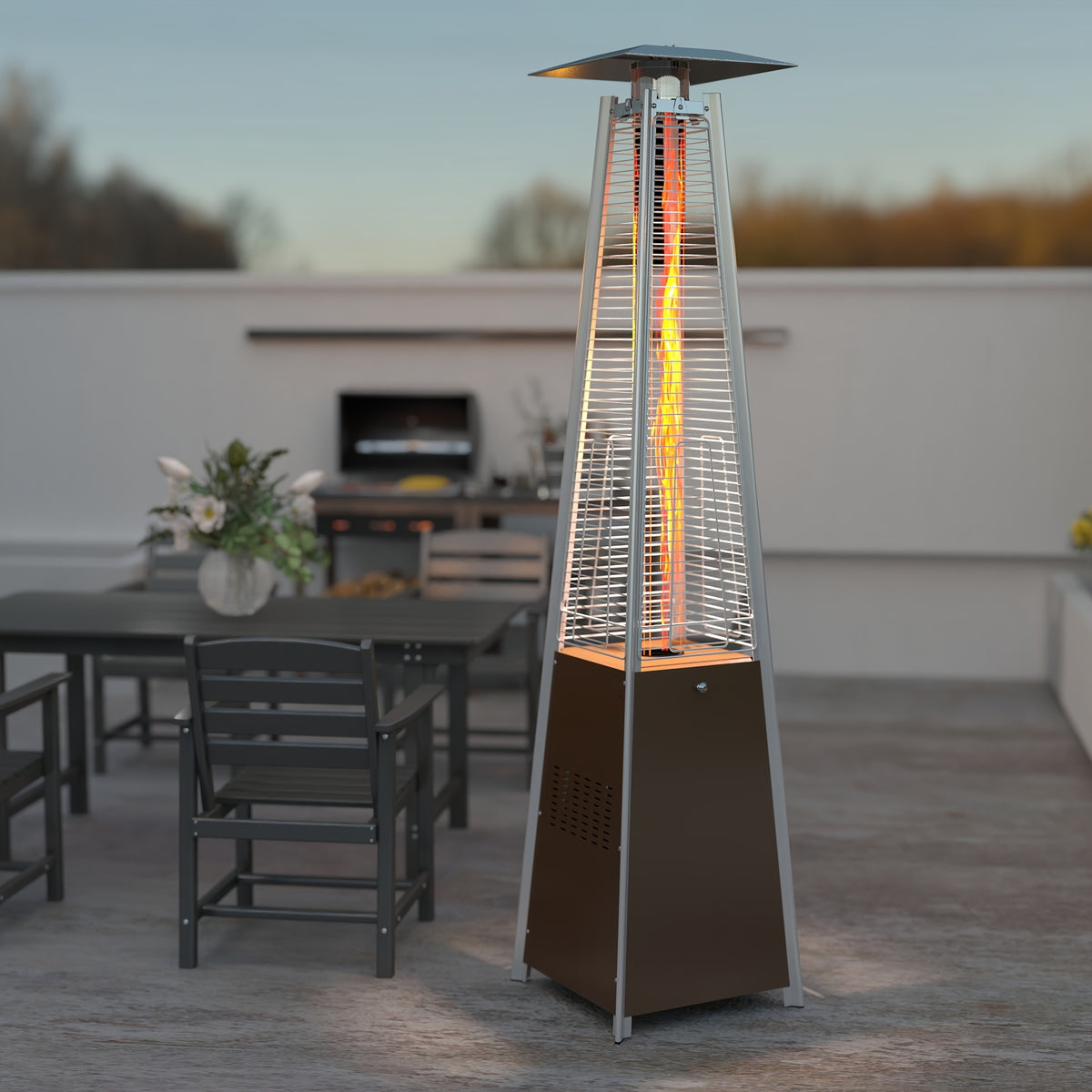 Patio Heater, 2in 1Patio Propane Heater 48, 000 Btu Patio Outdoor Heater, Quartz Glass Tube Propane Heater with Cover And Gloves, Wheels And Ground Nail