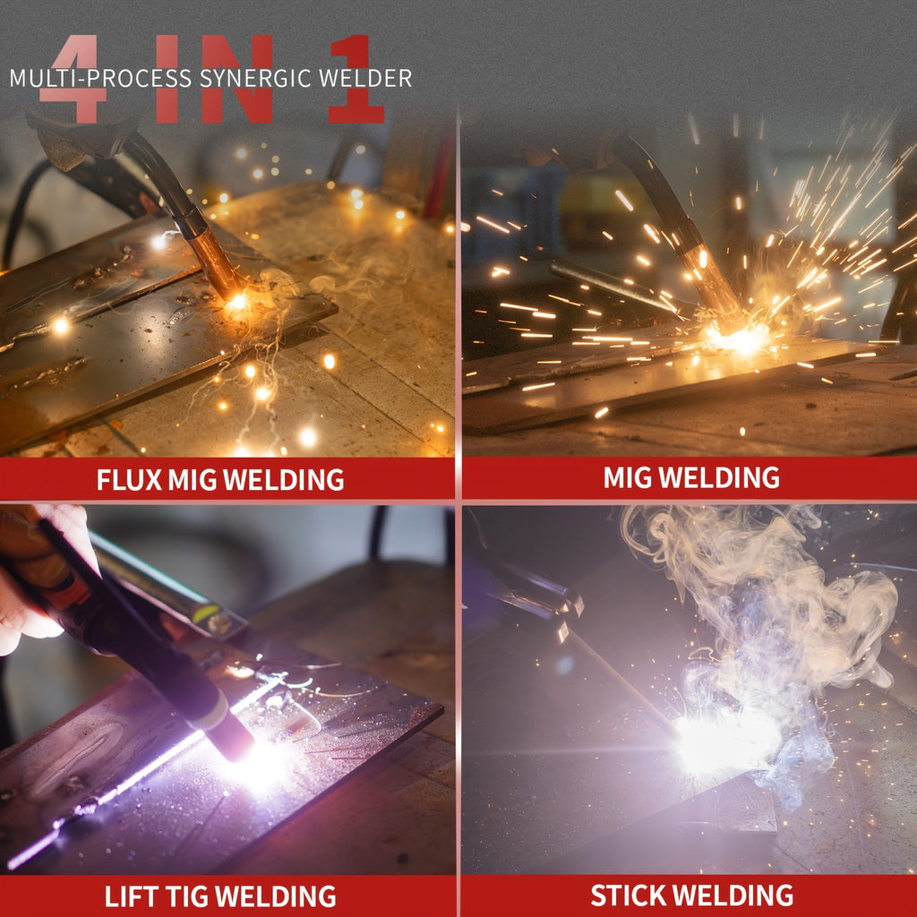 PUWU Gas Gasless 160A Multiprocess MIG Welder, Flux Cored/MIG/Lift TIG/Stick ARC Welder 4in 1 Welding Machine with IGBT Inverter LED Digital Display, Thermal Protection
