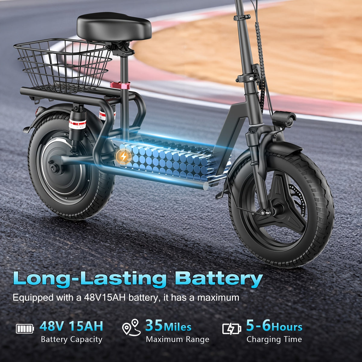 749W Peak Power, 48V 15AH Electric Scooter for Adults, with Seat and Basket, Speed up to 19.9MPH, 35-mile Range, Equipped with 14-inch Tires - the Ideal Companion for Your Commuting and Shopping Needs!