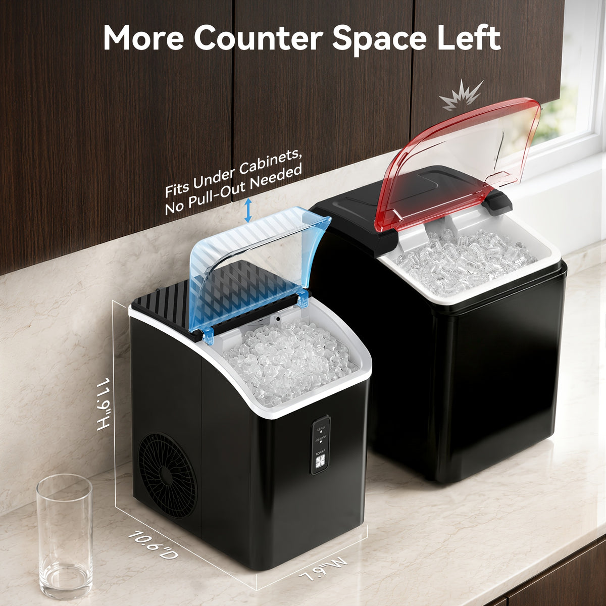 Countertop Nugget Ice Maker, Qunler 33 Lbs/Day Self-Cleaning Soft Chewable Pellet Ice Machine with Ice Scoop And Ice Basket for Iced Coffee, Soda, Tea, Cold Drinks, Kitchen, Office, RV, Camping, Black