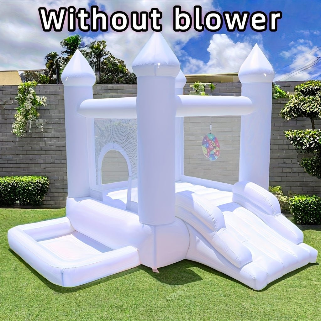 White Inflatable Castle, Suitable For Both Indoor And Outdoor Use, Equipped With A Blower, Ball Pit And Slide, Easy To Install, Suitable For Various Activities And Birthday Parties, Can Play For 2-3 Children.