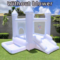 White Inflatable Castle, Suitable For Both Indoor And Outdoor Use, Equipped With A Blower, Ball Pit And Slide, Easy To Install, Suitable For Various Activities And Birthday Parties, Can Play For 2-3 Children.