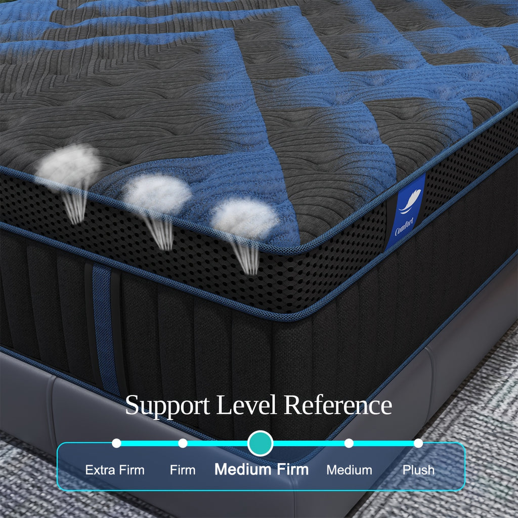 12/14 Inch Gel Memory Foam Mattress Hybrid Pocket Spring Twin Full Queen King Bed Mattress In A Box, Euro Top Medium Firm for Back & Lumbar Support, Individual Pocket Spring Bed for Motion Isolation & Fiberglass Free