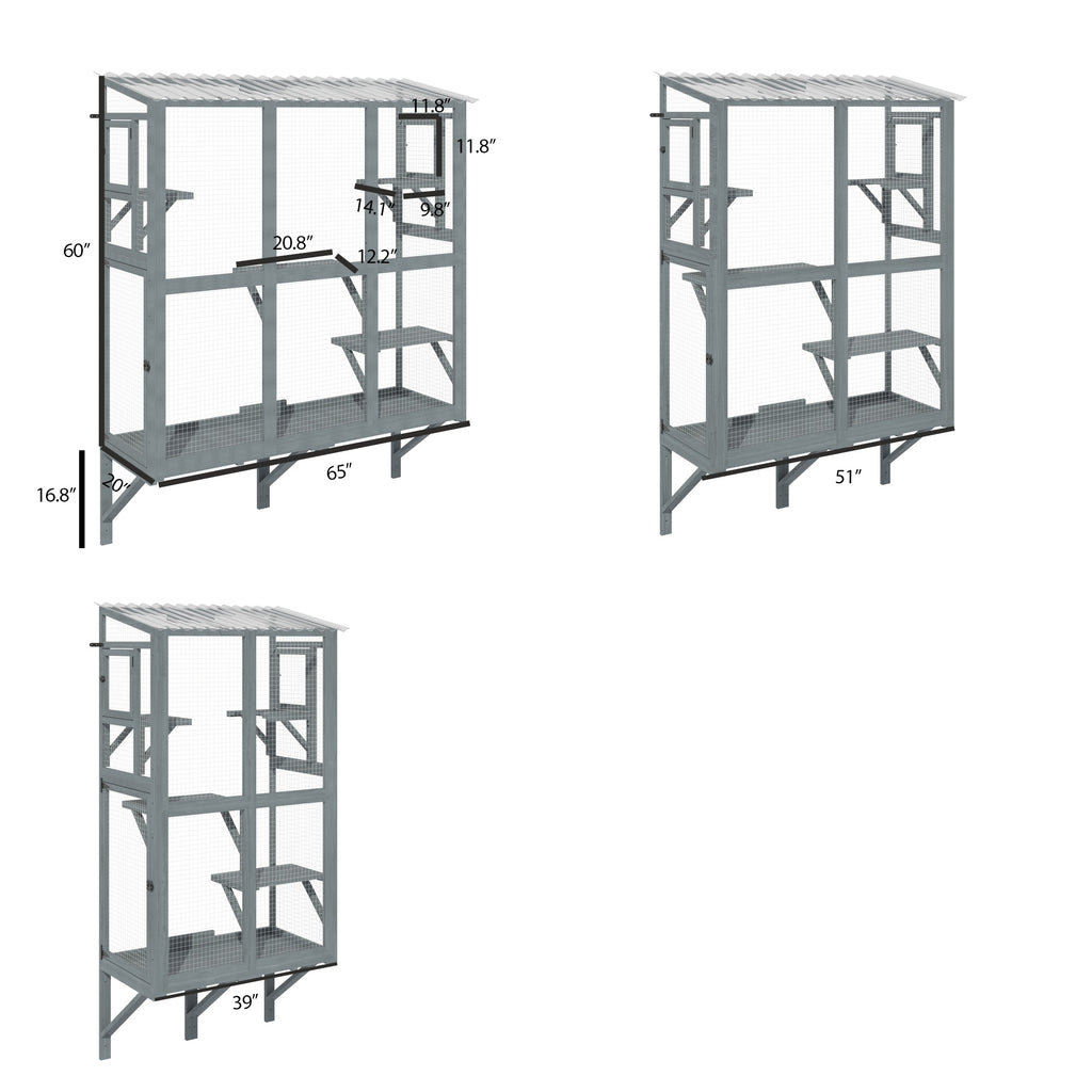 Cat Window Box, Wooden Window Catio for Indoor Cats, Expandable Outdoor Enclosure with 4 Platforms And 3 Doors, Secure Wall-Mounted Perch for Sunbathing, Play And Tunnel Connection, All-Weather Use