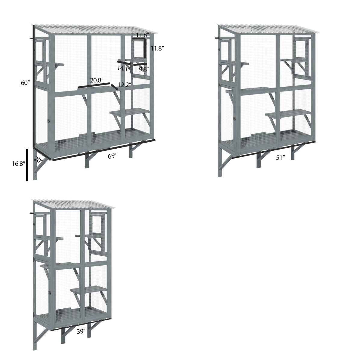 Cat Window Box, Wooden Window Catio for Indoor Cats, Expandable Outdoor Enclosure with 4 Platforms And 3 Doors, Secure Wall-Mounted Perch for Sunbathing, Play And Tunnel Connection, All-Weather Use