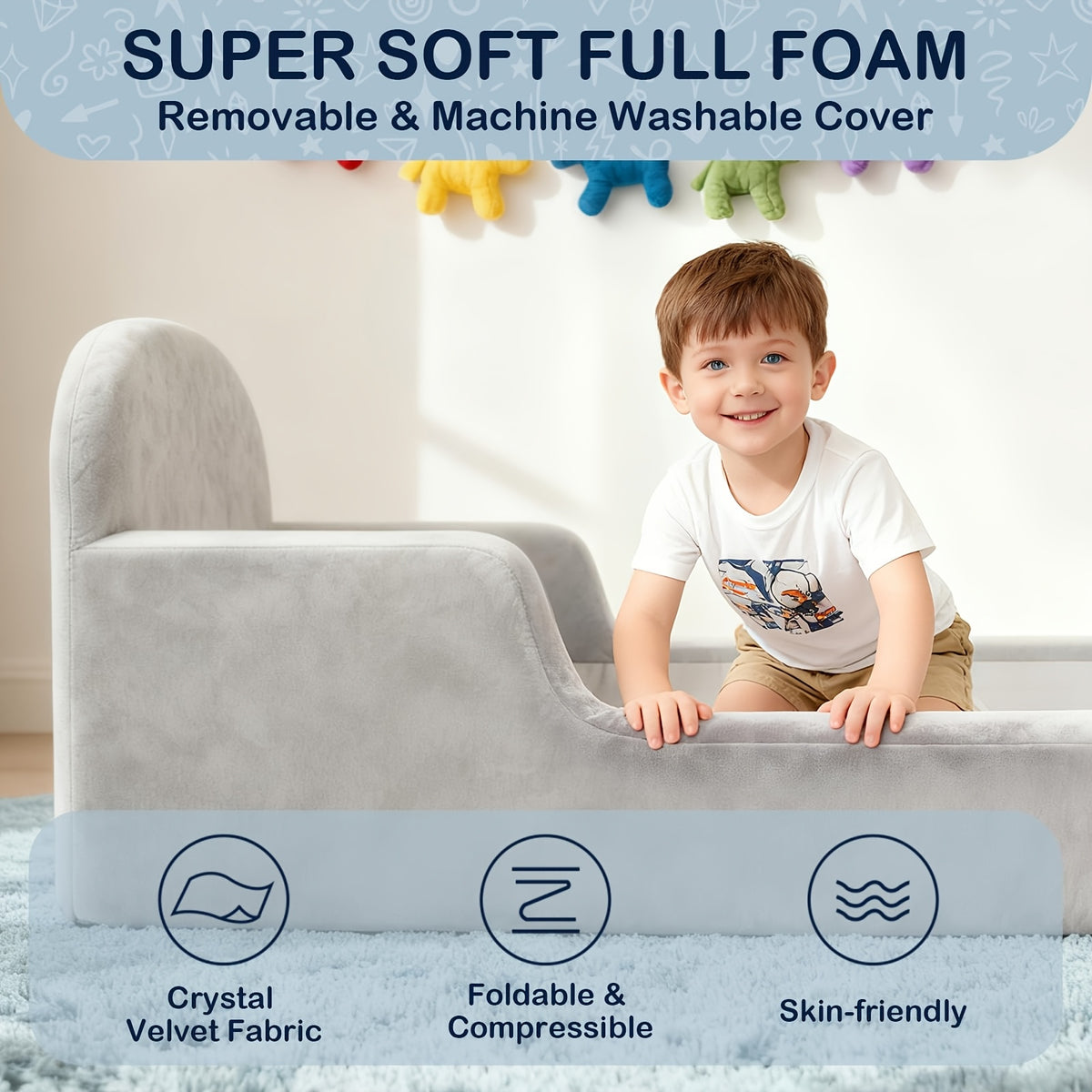 A Floor Bed That Requires No Assembly, Featuring a Plush Full Foam Design with a Removable And Washable Cover, Suitable for Children Aged 3 to 5 Years (61.8"X31.5"X18.9")