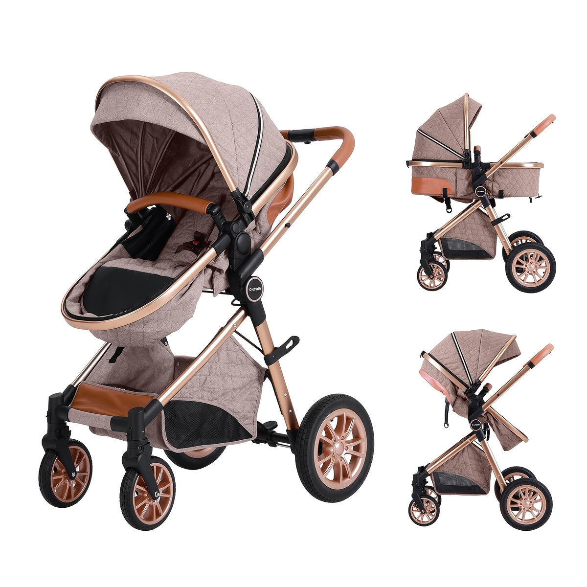 Cochildor Foldable Baby Stroller, Shock Absorption & All-Terrain Tires, Reversible Forward-Facing Push Adjustable Handlebar Large Sun Canopy Storage Basket, Lightweight Durable Aluminum Frame, for Travel Shopping Park - Two-way Baby Pram