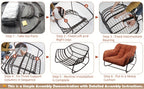 Papasan Rocking Chair Outdoor, All Weather Wicker Papasan Patio Chair with Cushion And Pillow, Heavy Duty Metal Oversized Papasan Rocker Egg Chair for Garden, Patio