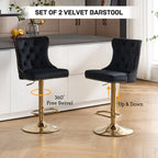 DMKAI Golden Lion Head Velvet Bar Stools Set Of 2, Luxury Diamond Tufted High Back, Adjustable Height 360° Swivel with Golden Base for Kitchen Island Home Bar