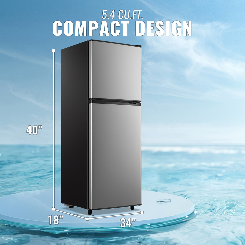 [Large Capacity Fridge] 2.4/5.5 Cu.Ft. Refrigerator with Freezer, Double Door Fridge, Adjustable Thermostat, Large Capacity, Refrigerator for Apartment, Office, Dorm, Home, Silvery