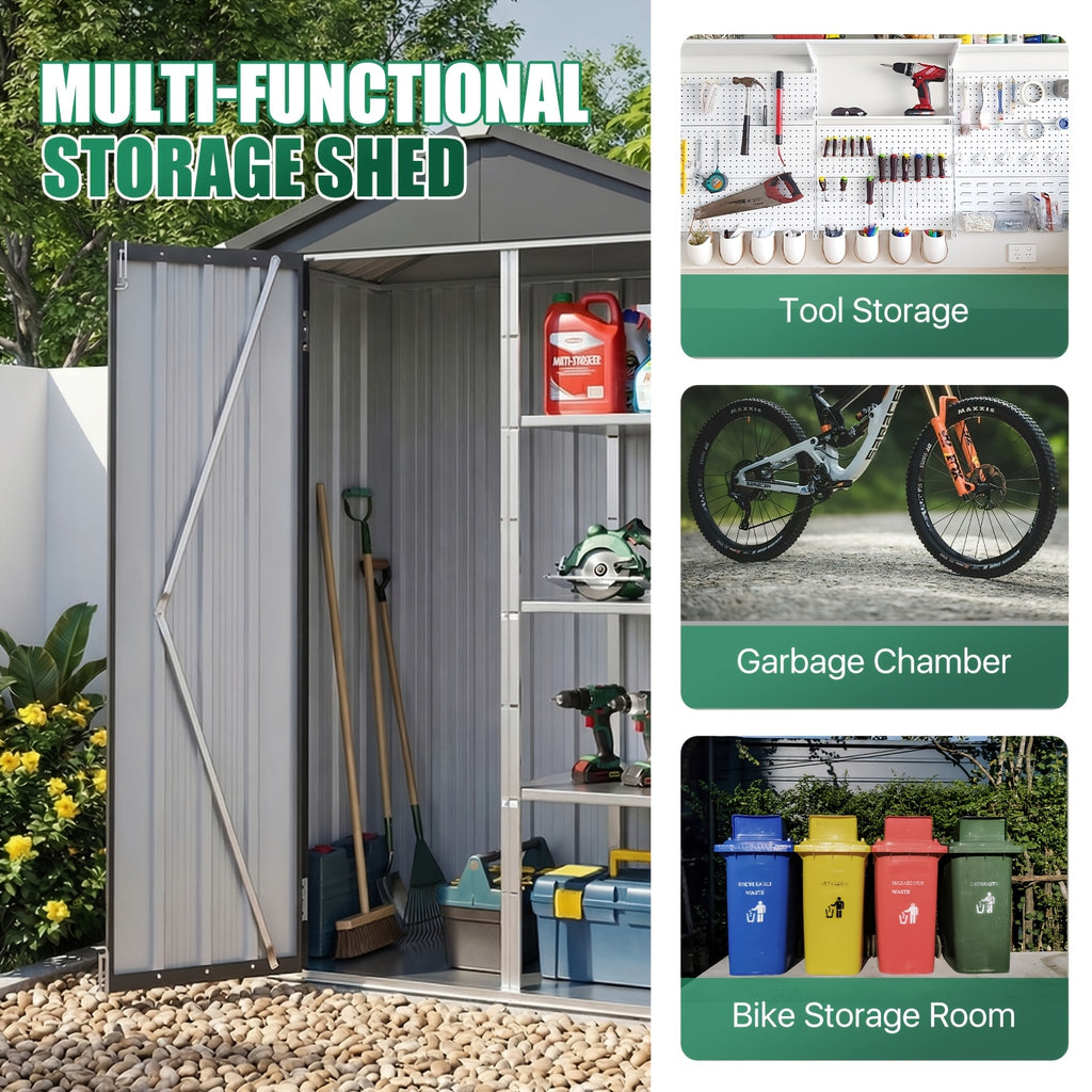 UMORLYRAE Vertical Metal Tool Cabinet, Weatherproof Outdoor Storage Shed with Floor Base & Adjustable Shelves, A-Frame Roof Design, Space-Saving for Garden, Garage, Patio(2.5x2ft/3.5x2.2ft)