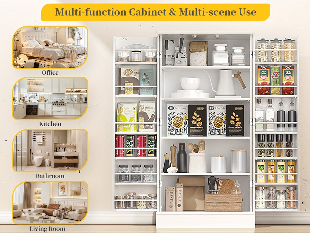 47 Inches Pantry Cabinet, Kitchen Pantry Cabinet with Adjustable Shelves, Freestanding Kitchen Pantry Storage Cabinet, Buffet Cupboards Sideboard for Kitchen, Living Room And Dinning Room