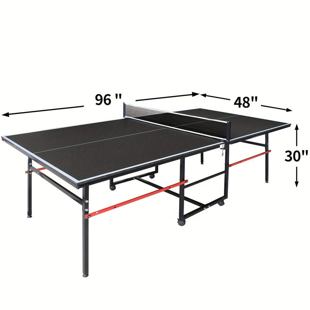 8ft Folding Rolling Table Tennis Table Regulation Ping Pong Table with 2 Paddles 3 Balls 1 Net And Post Set Fold-Up Design 4 Wheels for Easy Movement, BLACK