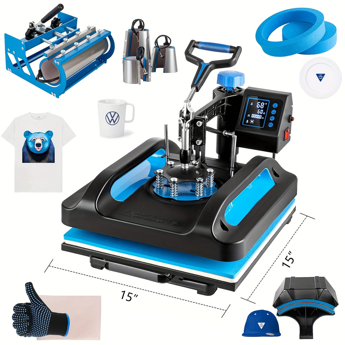 Hot Press Machine, 8-In-1 Hot Press Machine, 15 X 15 Inch Sublimation T-Shirt Press, 360-Degree Swing Hot Transfer Machine Multifunctional Combination for T-Shirts, Cups, And Hats