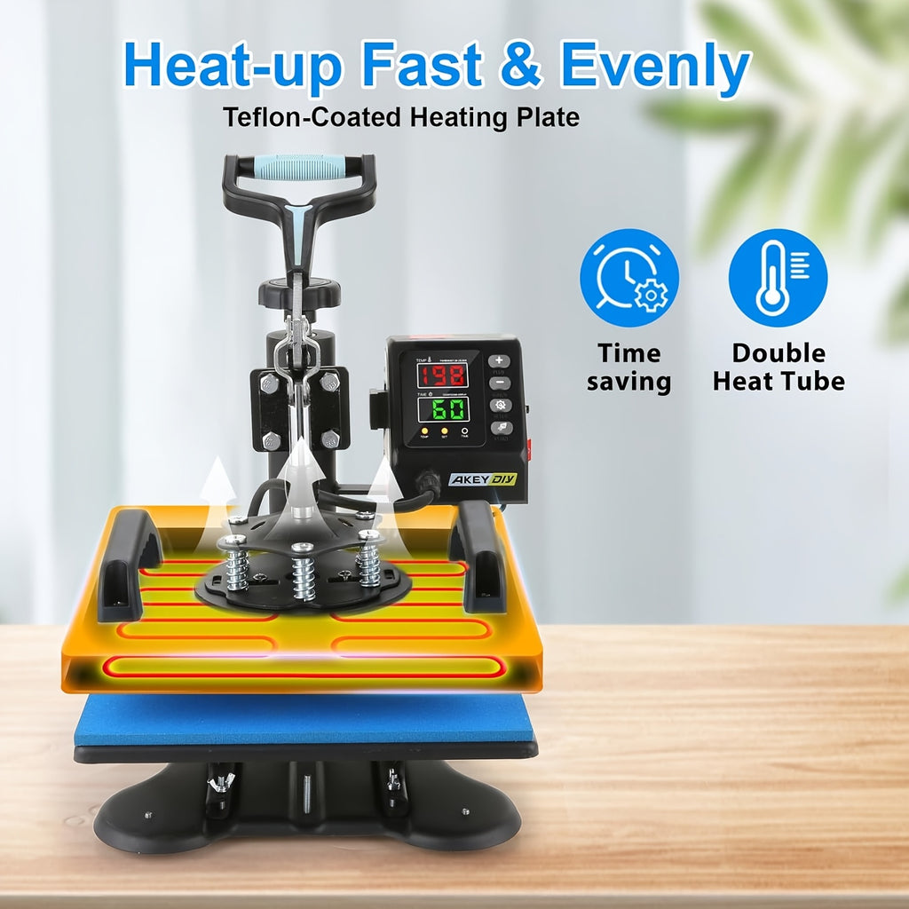 11pcs 8-in-1 - 15"x15"/12"x15" Heat Press Set for T-Shirts, Bags, Pillows, Hats, Beanies, Roller - 12"x10" T-Shirt Machine(Weight 25.35 Lbs) & 15"x15" Auto Single-Workbench & 15"x15" Auto Dual-Workbench Heat Press Only for Cloth, Shirts, Canvas Bags