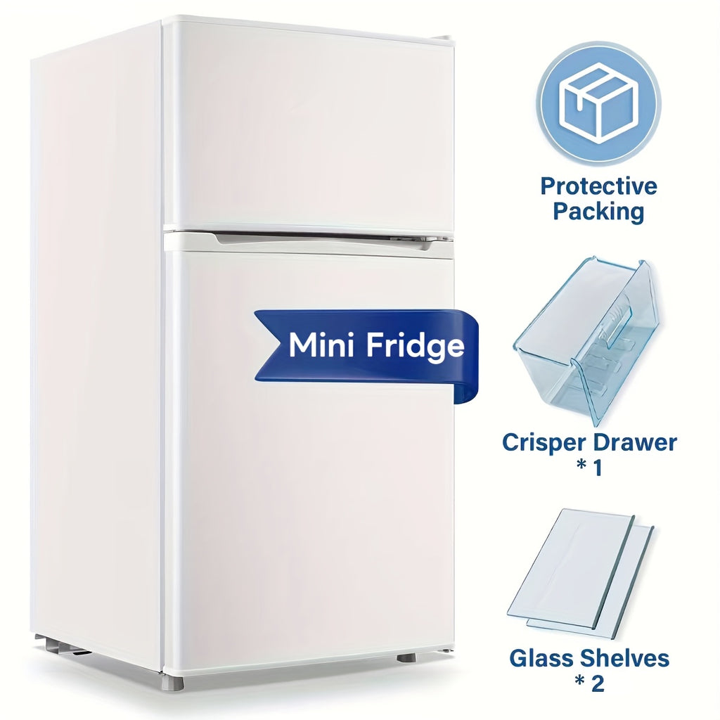 3.5/2.5 Cu.ft Small Fridge With Freezer 2-Door Compact Refrigerator 7-Level Adjustable Thermostat, Removable Shelves And Bakset, Perfect For Dorm, Office, RV, Bedroom, White