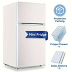 3.5/2.5 Cu.ft Small Fridge With Freezer 2-Door Compact Refrigerator 7-Level Adjustable Thermostat, Removable Shelves And Bakset, Perfect For Dorm, Office, RV, Bedroom, White