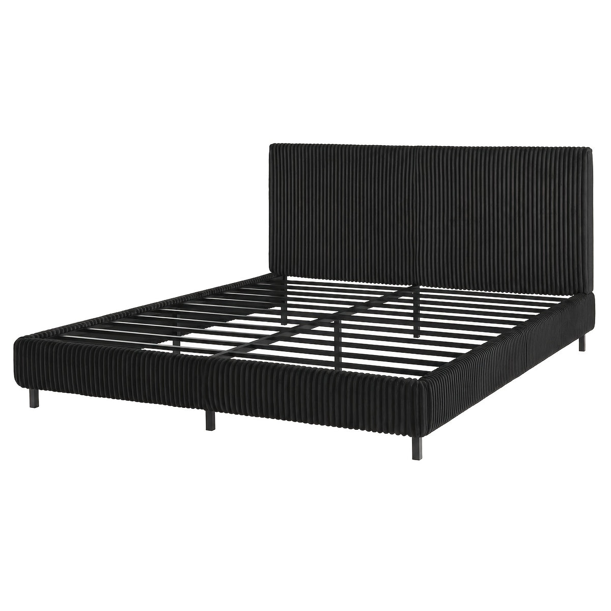 Platform Bed Frame with Upholstered Corduroy Headboard, Fully Padded 3.5" Thick Gap-Free Design, Heavy Duty Metal Slats, No Box Spring Required