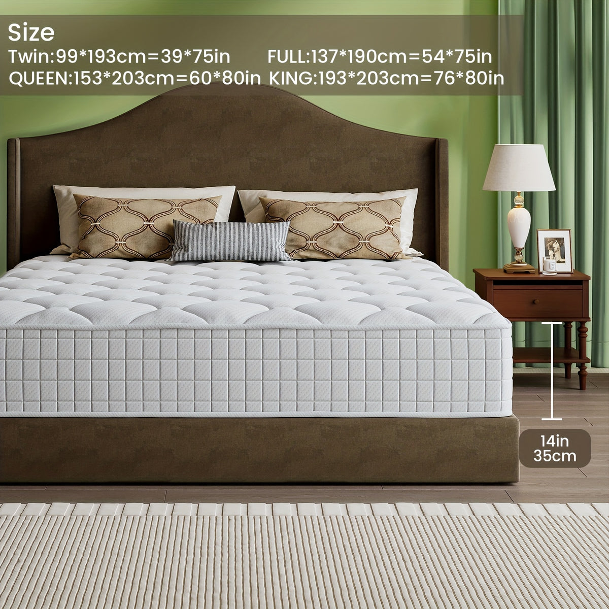 10/12/14"Orthopedic Queen Size Mattress - Pocket Spring System For Targeted Lumbar Support, High-Density Foam, Ideal For Back Pain & Side Sleepers (Sizes: Twin, Full, Queen, King)