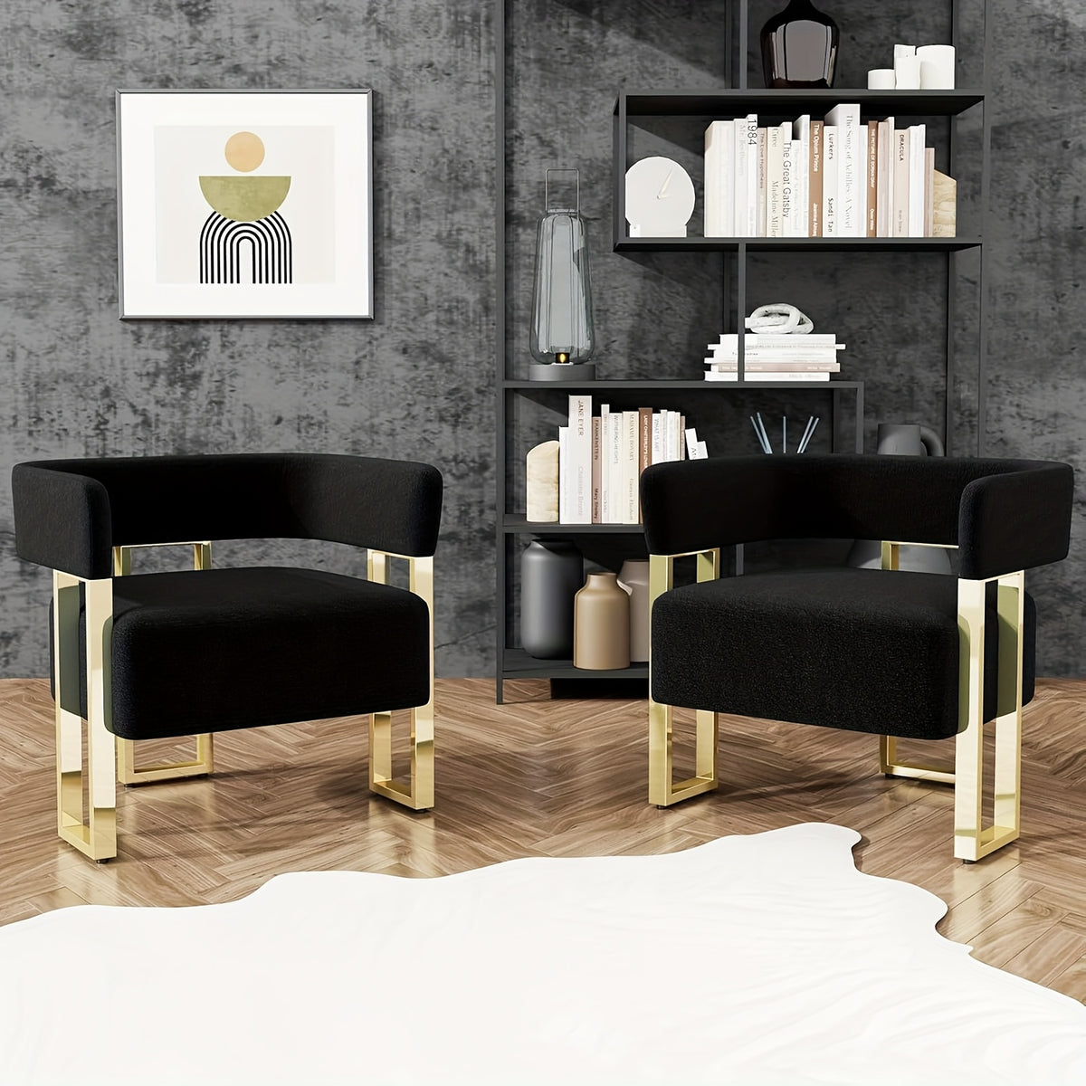 Modern Black Accent Chair with Iron Feet, Bucket Chairs, Arm Chairs for Living Room Bedroom, Suitable for Living Room, Bedroom, Hallway, Office (1, Black)