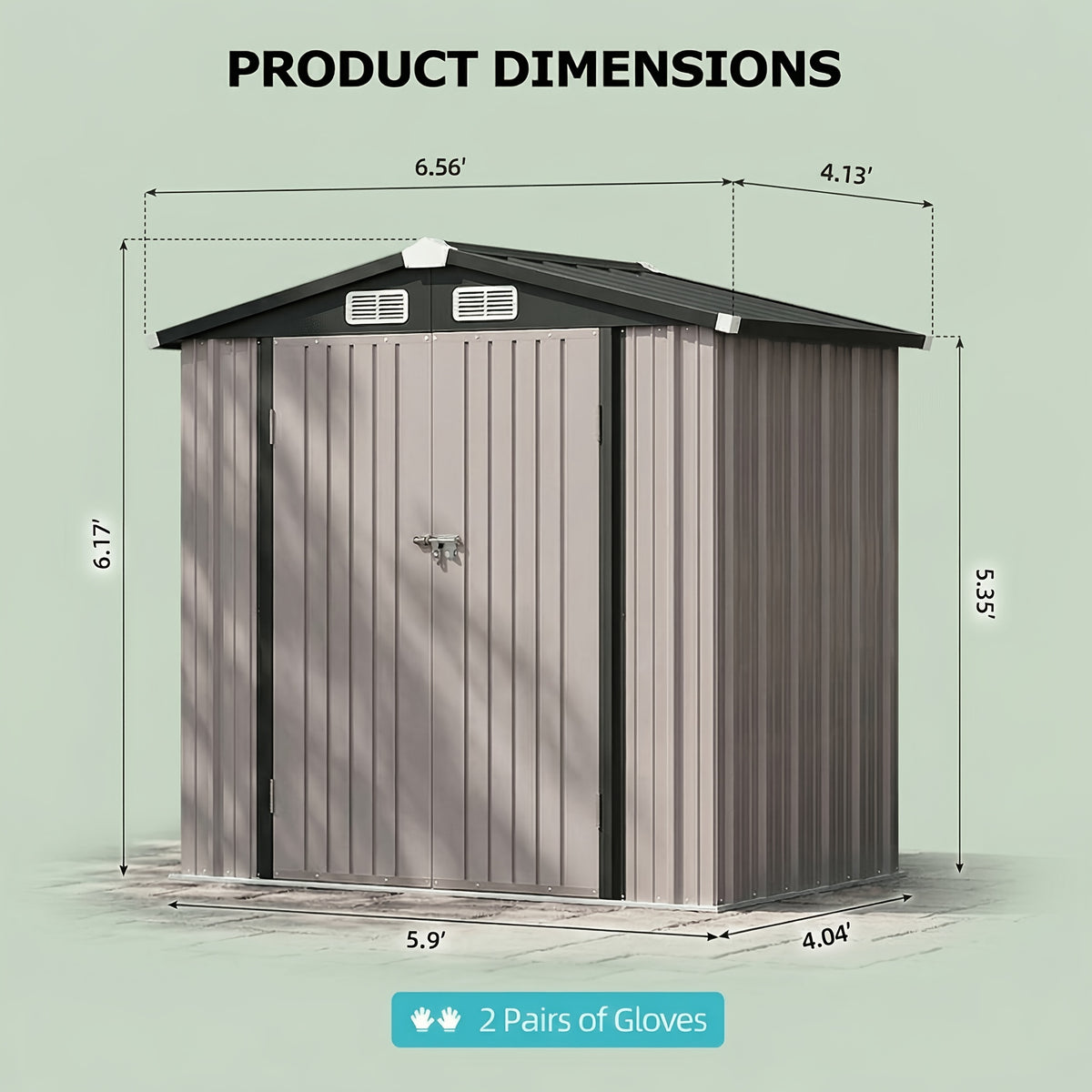 Outdoor Storage Shed in Brown, Galvanized Metal Organizer with Lockable Double Doors and Five Configuration Options