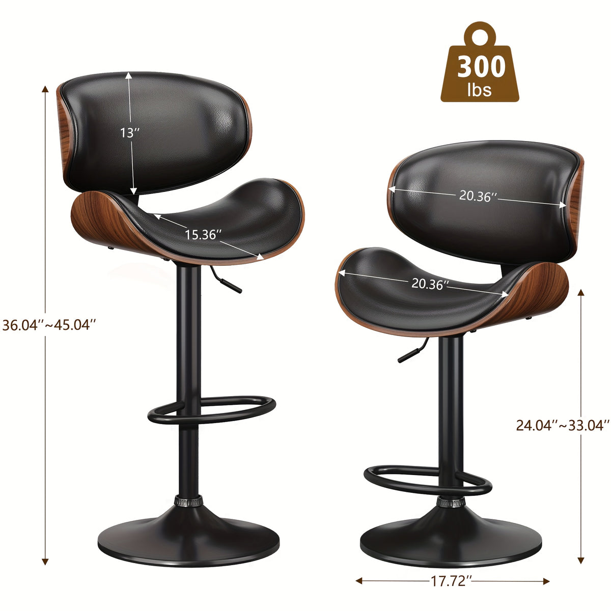 3pcs Modern Faux Leather Upholstered Bar Stools, 360° Swivel Adjustable Height with Backrests, Metal Tall Bar Stools Counter Height for Kitchen Island, Hydraulic Island Barstools