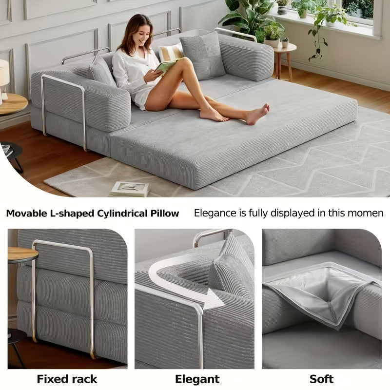 Boneless Sofa Bed, Convertible Modular Sofa With Armrest Pillow, Modular Sofa In A Box Compressed Memory Foam Sofa With Washable Sofa Cover For Living Room, Bedroom, Apartment, No Assembly
