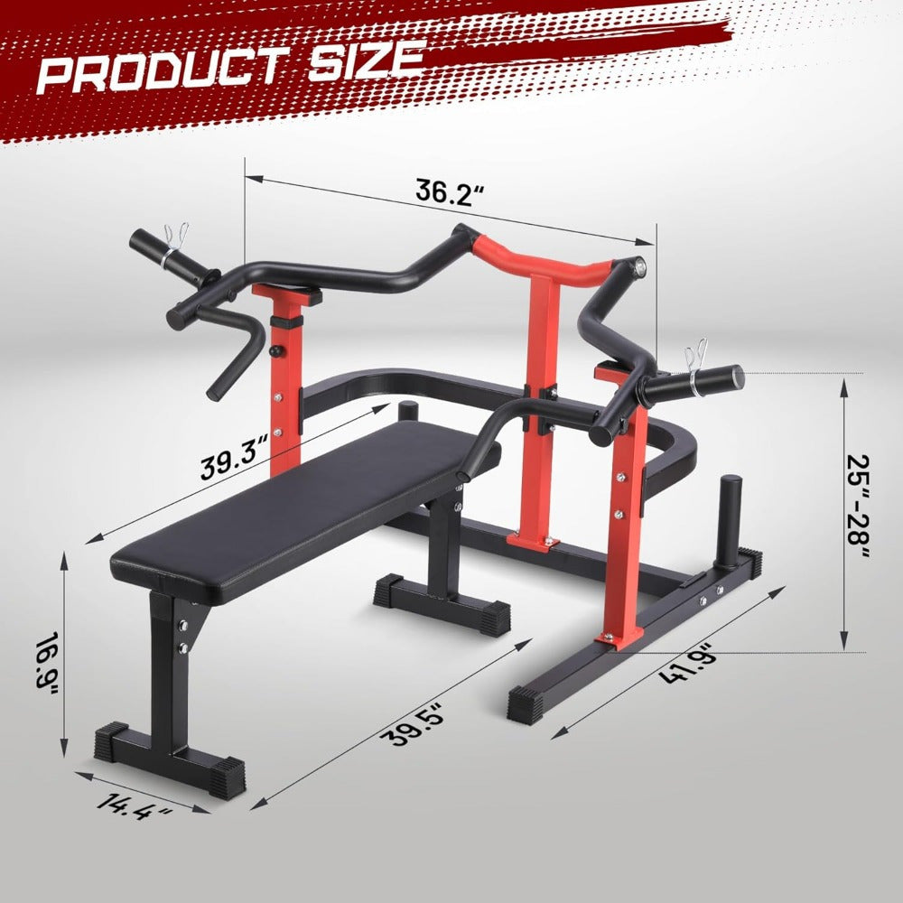 Heavy-Duty Adjustable Chest Press Machine with Bench - Home Gym Bench Press Rack w/ Independent Converging Arms, Smooth Bearing System & Flat Bench for Upper Body Strength Training (/) - Steel Weight Training Equipment Suitable for Home Gym