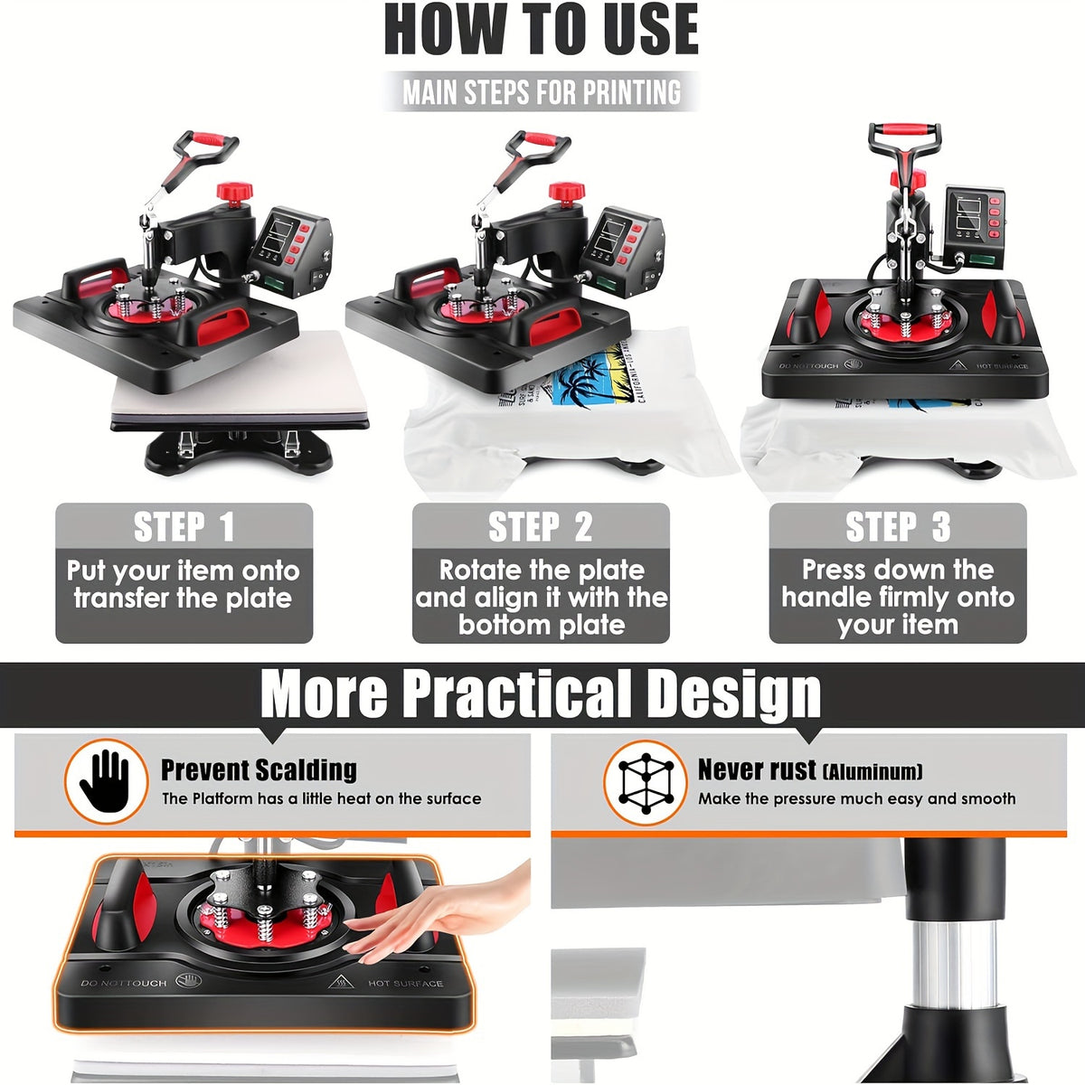 8-in-1/5-in-1 15"x12" Heat Press Machine Set, Professional Sublimation Machine, Rotatable T-Shirt Printing Heat Transfer Digital Industrial Quality Heat Press, Suitable For T-Shirts, Bags, Pillows, Mugs, Hats, Plates, Beanies