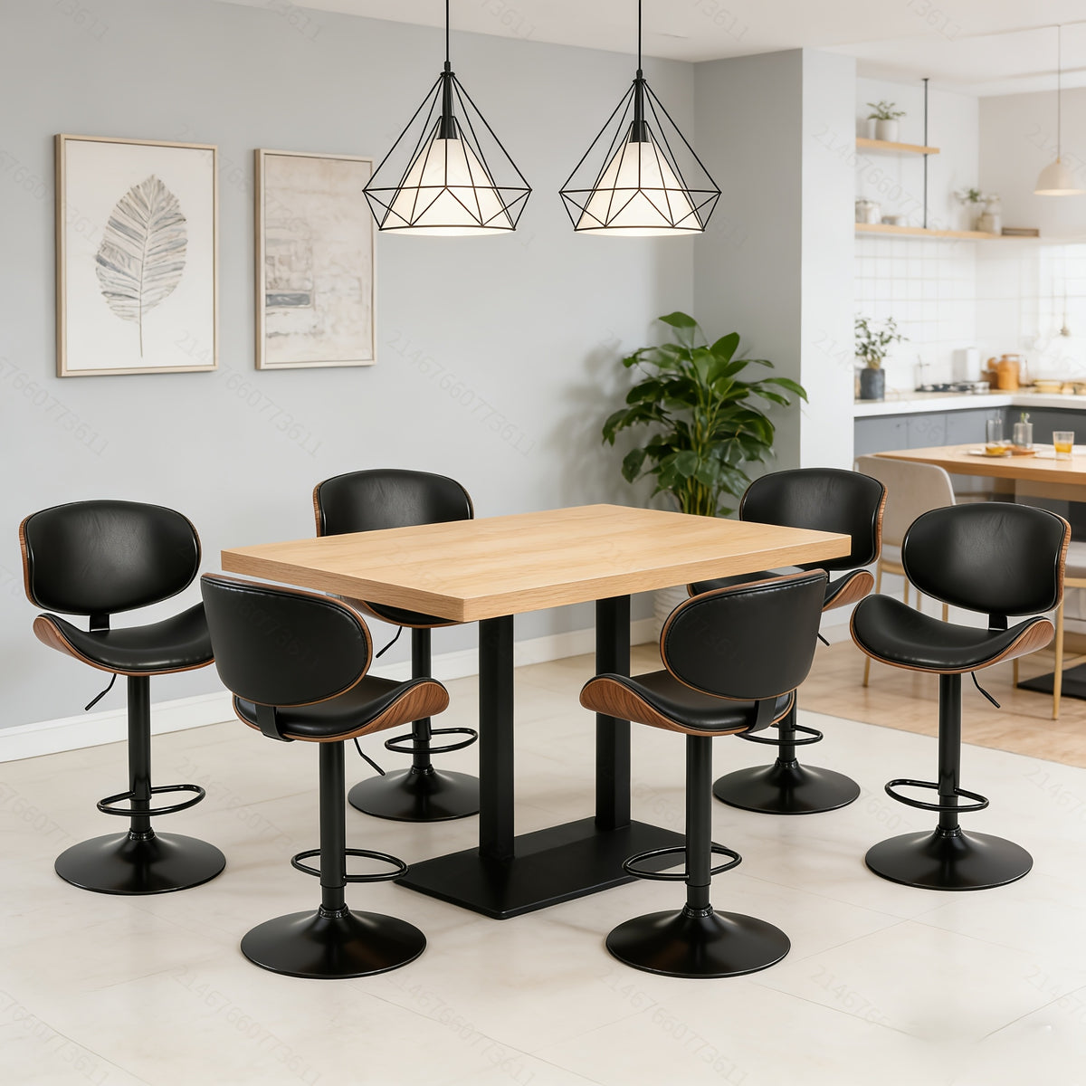 Comfort & Style: Set of 2/4/6 Swivel Bar Stools with Footrest. Features Adjustable Height, Soft PU Leather, And A Sleek Bentwood Frame for Any Space