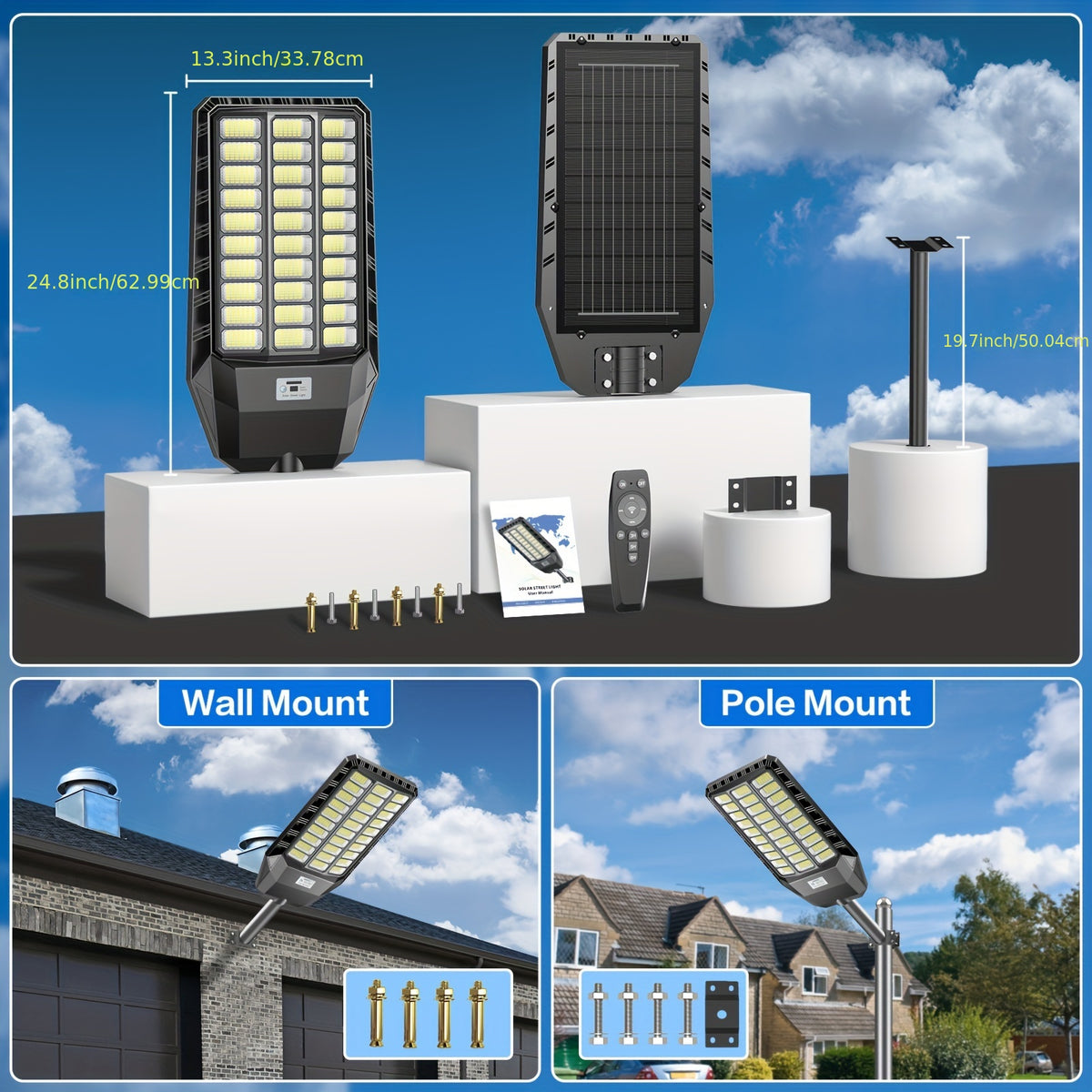 Outdoor Solar Street Lights, 4-Pack with Motion Sensor for Garage and Yard Security Lighting