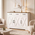FULTRU Modern Farmhouse Cabinet with Barn Door & Sliding Panel Doors Suitable for Kitchen, Dining Room Storage, Freestanding Buffet Furniture with Drawers and Open Shelves, Assembly Required, Multifunctional Sideboard