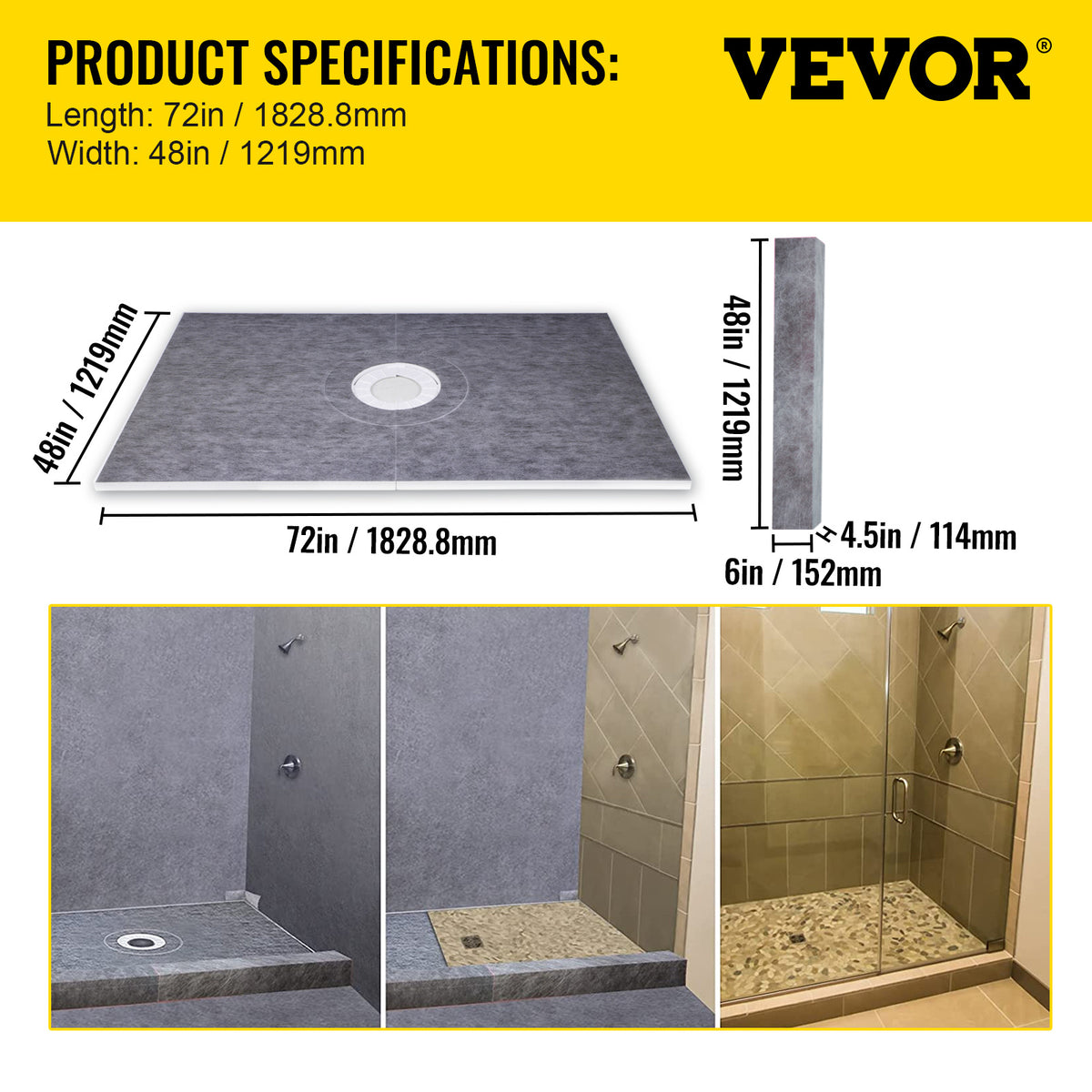VEVOR Shower Curb Kit with 38 x 60-Inch Sloped Tray for Bathroom Floor and Wall Installation