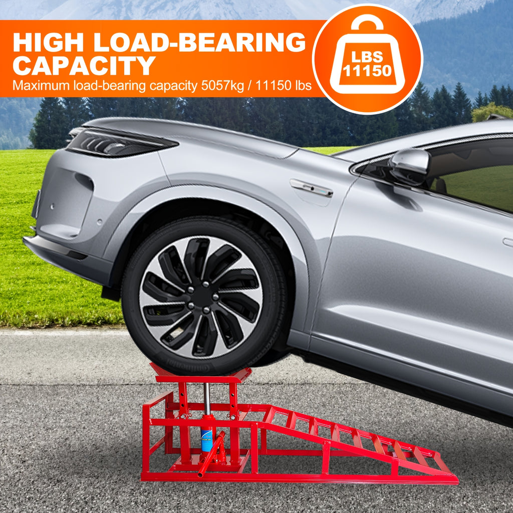 Car Ramps, 2pcs Hydraulic High-lift Service Vehicle Ramps, 5T (11050 Lbs), Car And Truck Wheel Ramps for Oil Change, with Supporting Crane, Suitable for DIY Shops And Car Beauty Shops